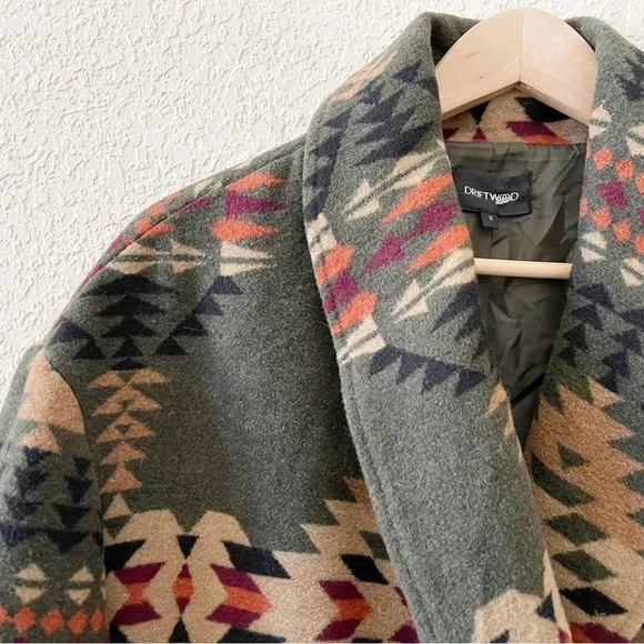 Driftwood Coat Rowan Jacket Long Aztec Western Teepee Boho Green Small - Picture 8 of 14